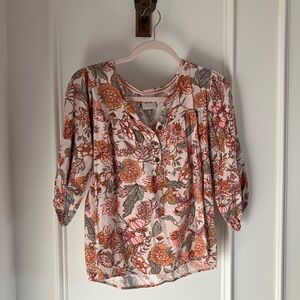 Knox Rose Pink and Orange Floral Blouse